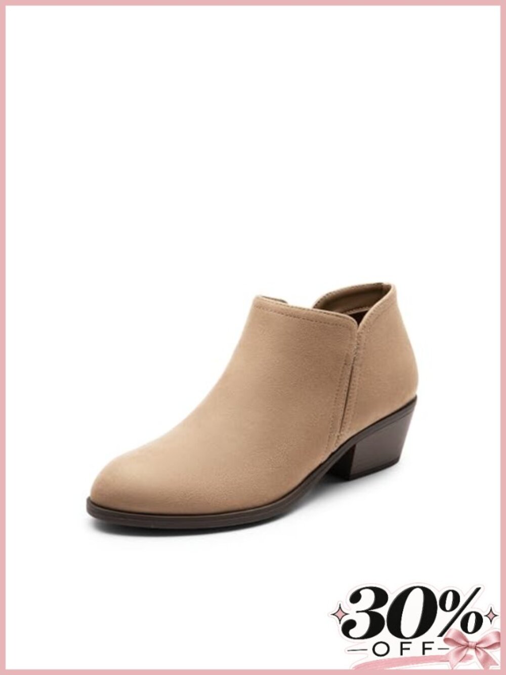 Women's Faux Suede Ankle Booties Low Chunky Heel Side Slit Dress Boots